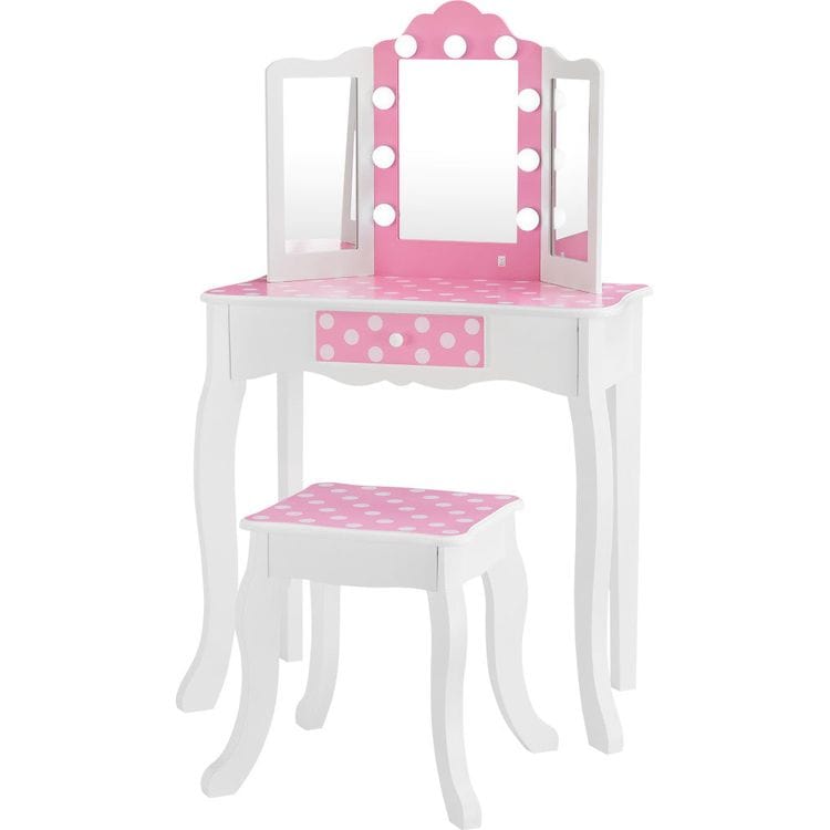Fantasy Fields Gisele Polka Dot Kids Vanity Table & Stool with LED