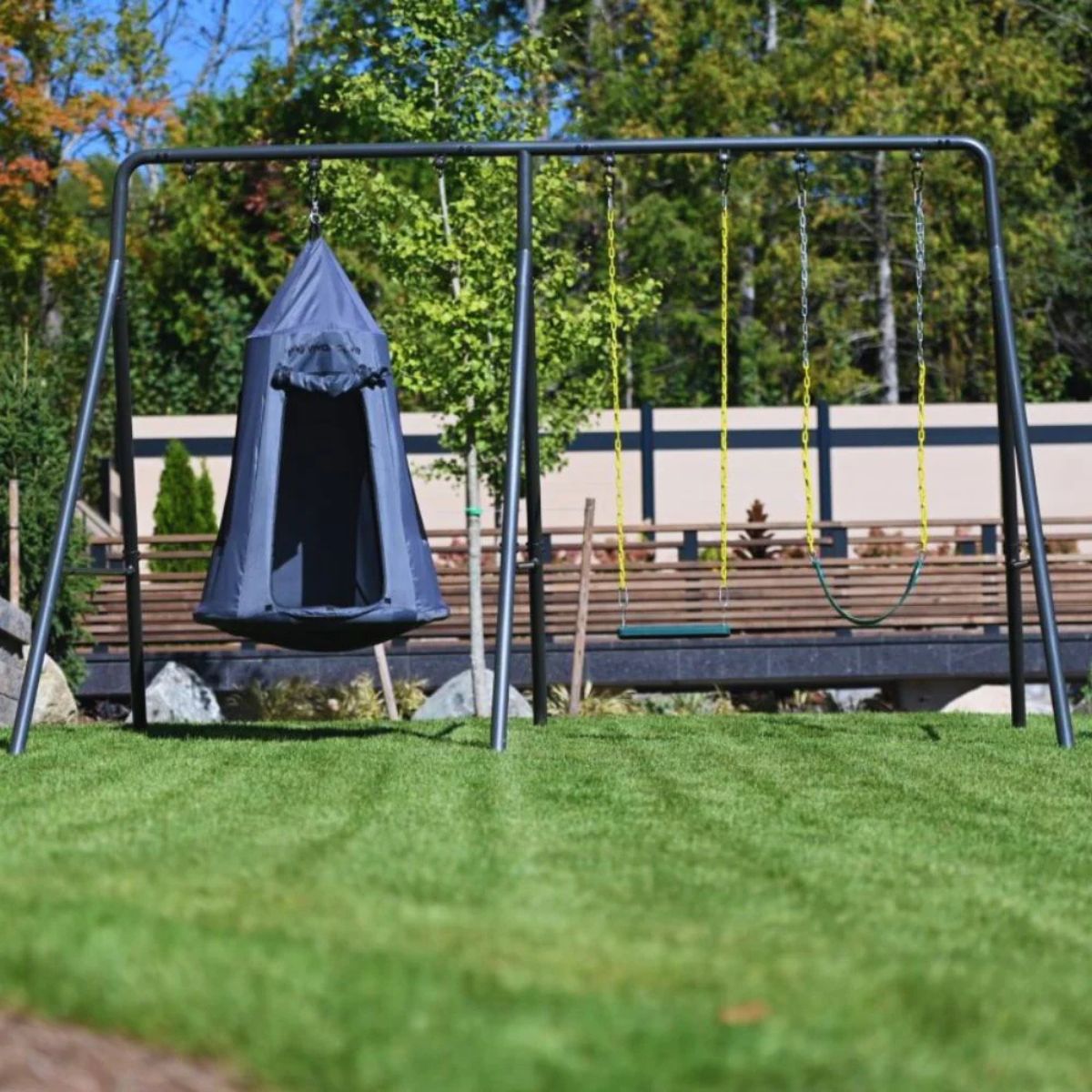 Gobaplay TitanPro Swing Set with Green Saucer Tent Swing