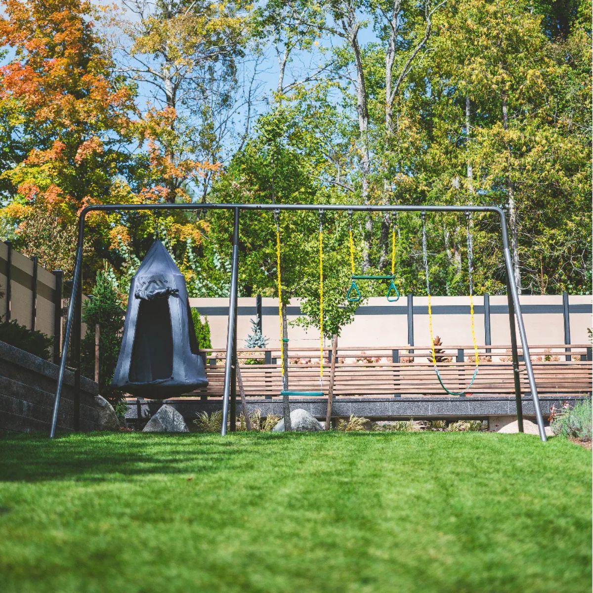 Gobaplay TitanMax Swing Set with Green Saucer Tent Swing