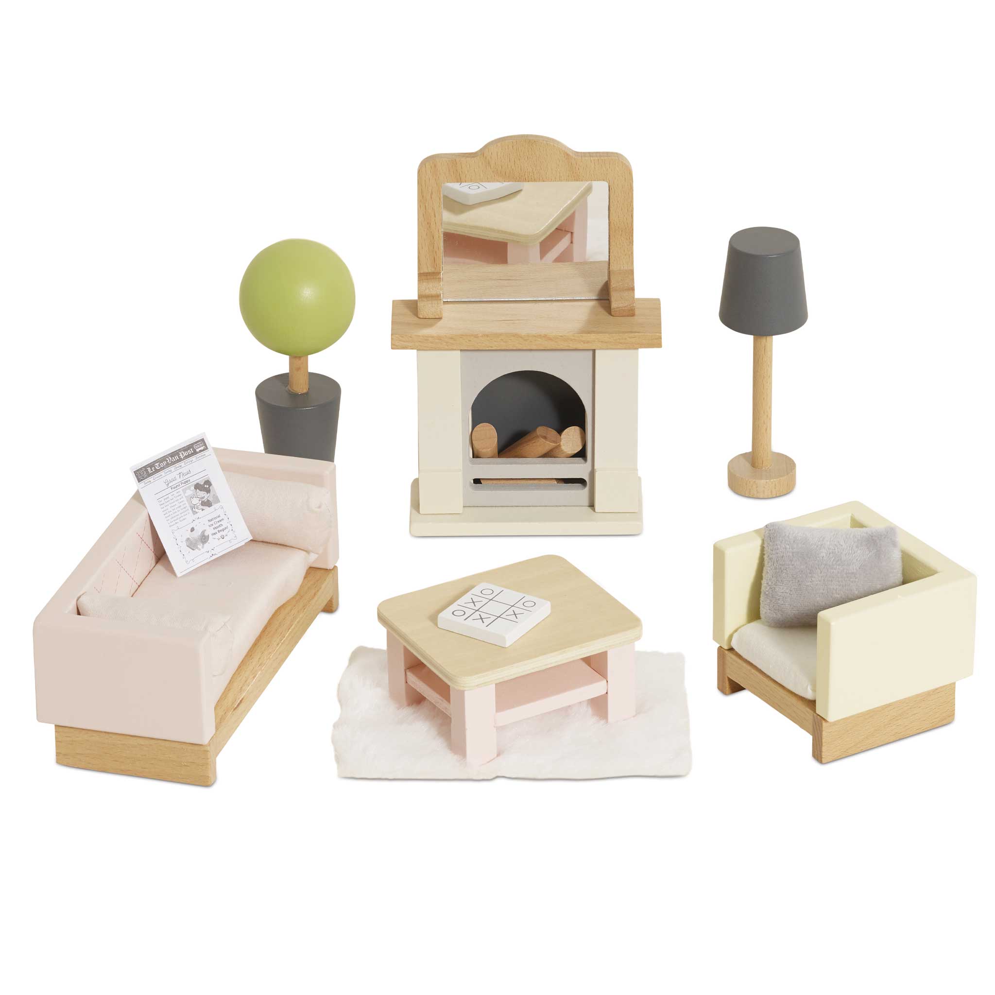 Wooden Dollhouse Living Room Furniture Set – 19 Pieces