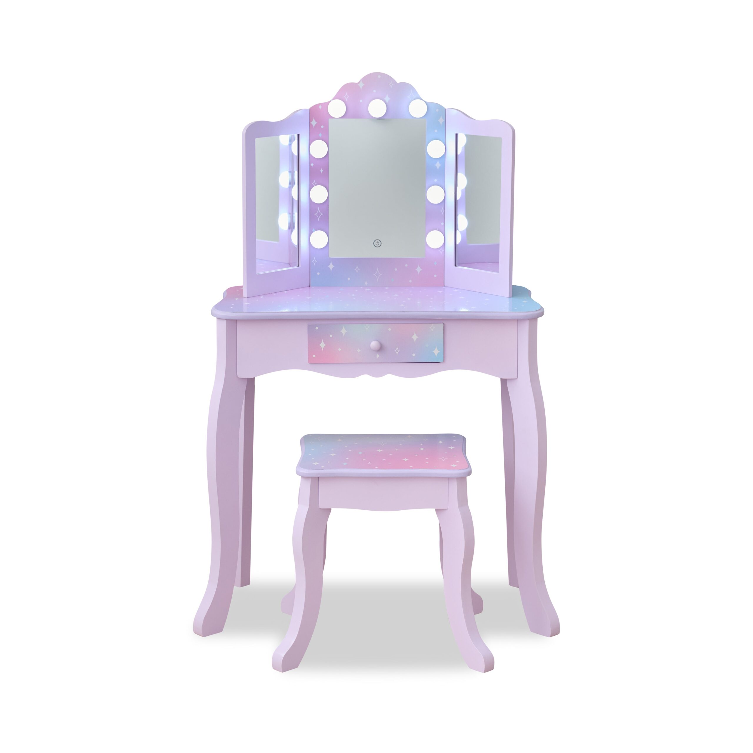 Stardust Gisele Wood Vanity Table with LED Mirror & Drawer – Purple