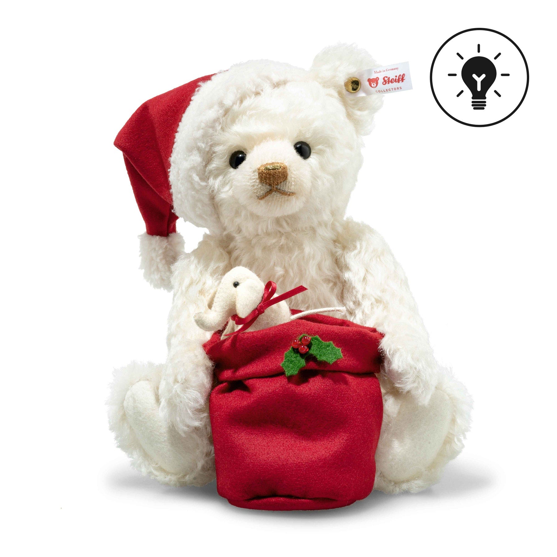 Santa Teddy Bear with Light-Up Gift Bag