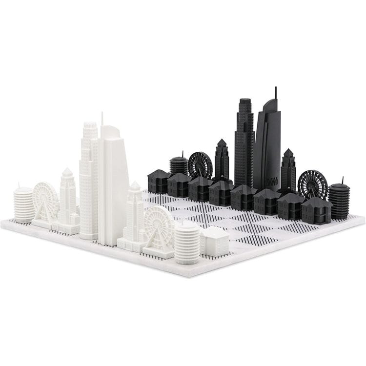 Los Angeles Edition Acrylic Chess Set with Marble Hatch Board