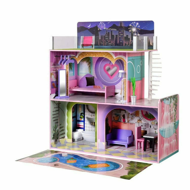 Kids Dreamland Sunset 3-Level Dollhouse Set for 12″ Dolls