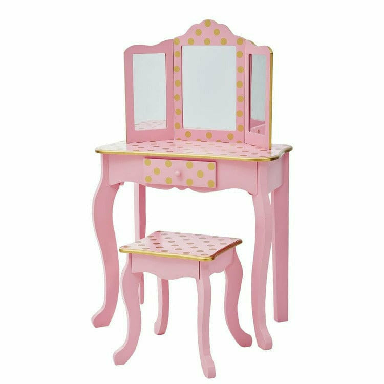 Gisele Polka Dot Vanity with Mirror & Stool – Pink