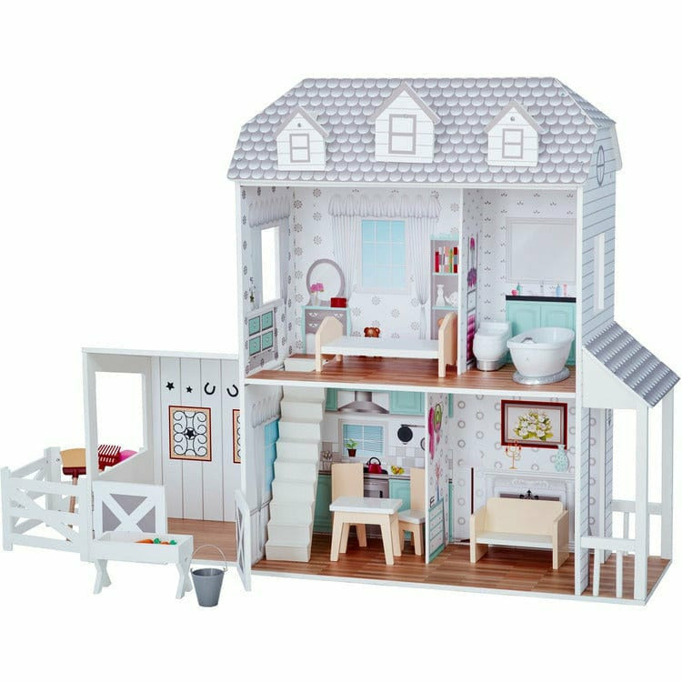 Dreamland Farm House Dollhouse – White / Grey