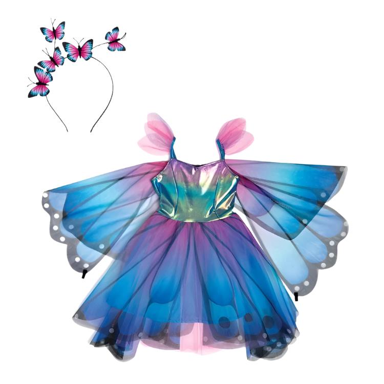 Blue Butterfly Twirl Dress & Wings