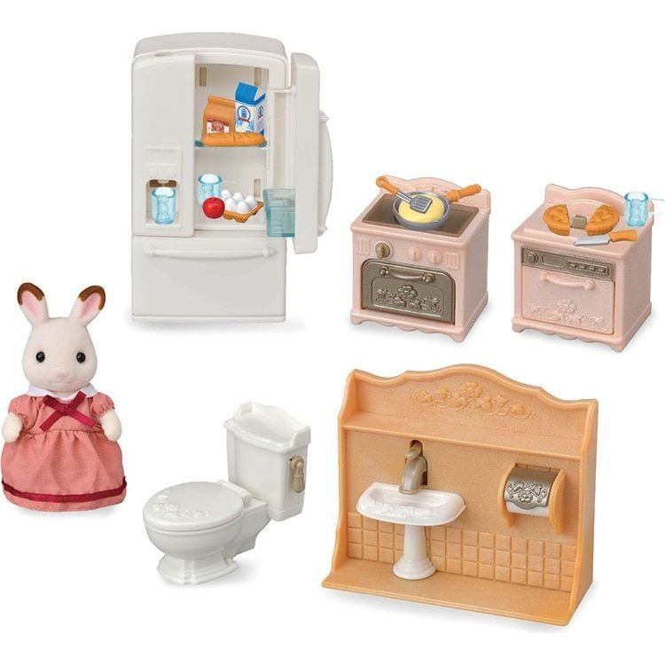 Calico Critters Playful Starter Furniture Set, Dollhouse Furniture Set with Figure and “Working” Appliances