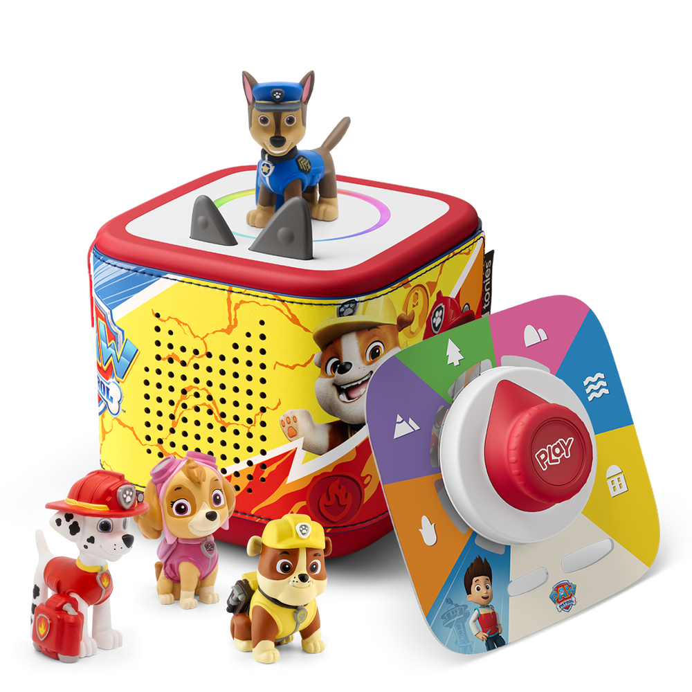 Tonies PAW Patrol Toniebox 2 Bundle with Tonieplay Game, Sleeve and 4 Tonies – Sunset Red